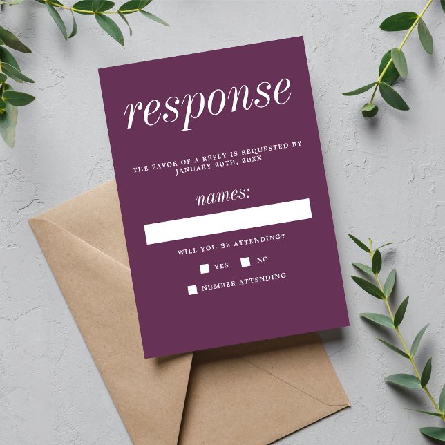 True Simplicity 2 Grape Purple Minimalist Wedding RSVP Card (Creator Uploaded)