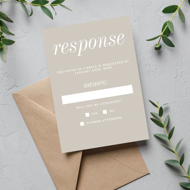 True Simplicity 2 Oyster Minimalist Wedding RSVP Card (Creator Uploaded)