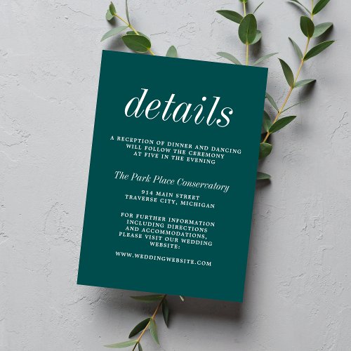 True Simplicity 2 Peacock Teal Minimalist Wedding Enclosure Card