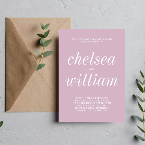 True Simplicity 2 Wisteria Purple Minimal Wedding Invitation