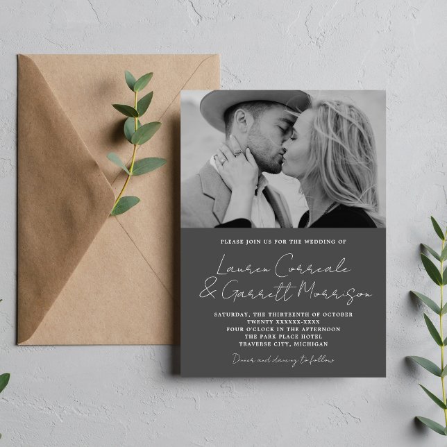 True Simplicity 3 Modern Charcoal Photo Wedding Invitation (Creator Uploaded)