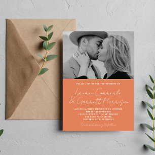 True Simplicity 3 Modern Coral Photo Wedding Invitation