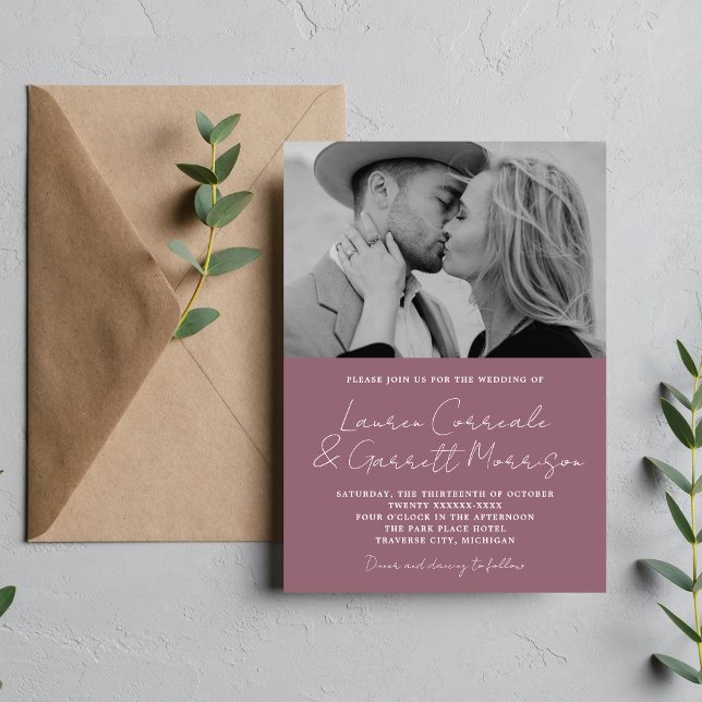 True Simplicity 3 Modern Dusk Mauve Photo Wedding Invitation (Creator Uploaded)