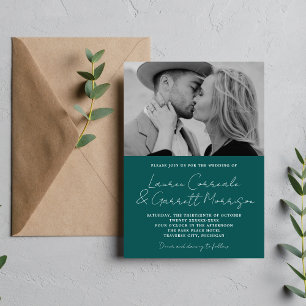True Simplicity 3 Modern Peacock Photo Wedding Invitation