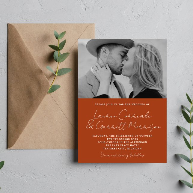 True Simplicity 3 Modern Rust Orange Photo Wedding Invitation (Creator Uploaded)