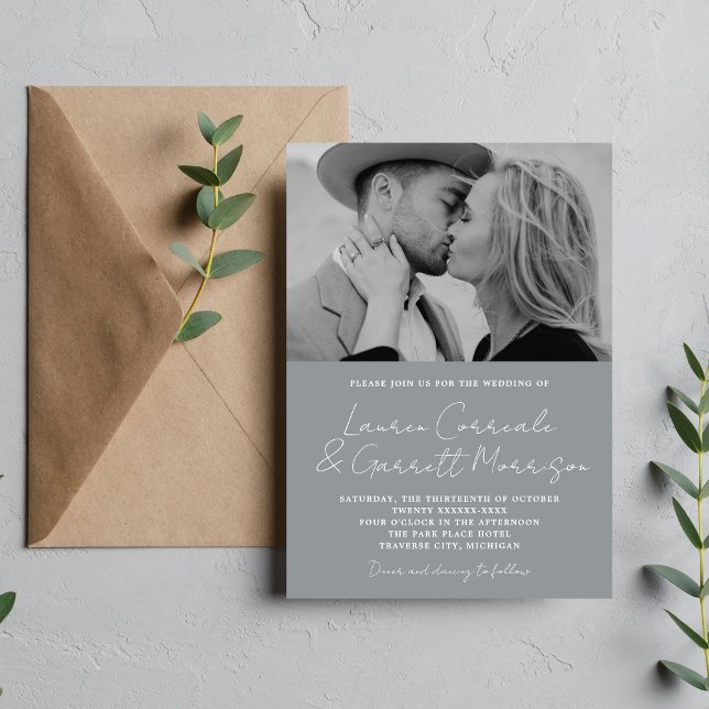 True Simplicity 3 Modern Stone Gray Photo Wedding Invitation (Creator Uploaded)