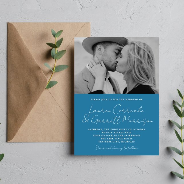 True Simplicity 3 Modern Winter Blue Photo Wedding Invitation (Creator Uploaded)