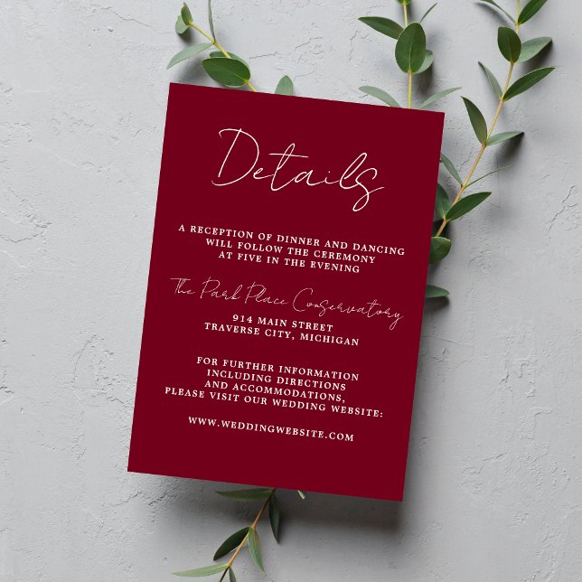 True Simplicity 3 Script Minimal Burgundy Wedding Enclosure Card (Creator Uploaded)