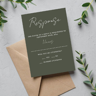 True Simplicity 3 Script Minimal Camo Green RSVP Card