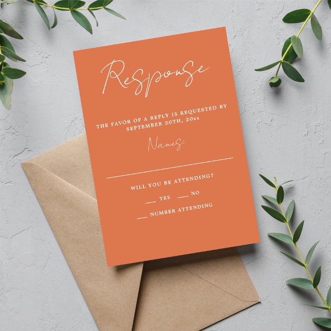 True Simplicity 3 Script Minimal Coral Wedding RSVP Card (Creator Uploaded)