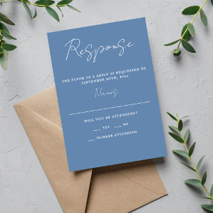 True Simplicity 3 Script Minimal Denim Wedding RSVP Card
