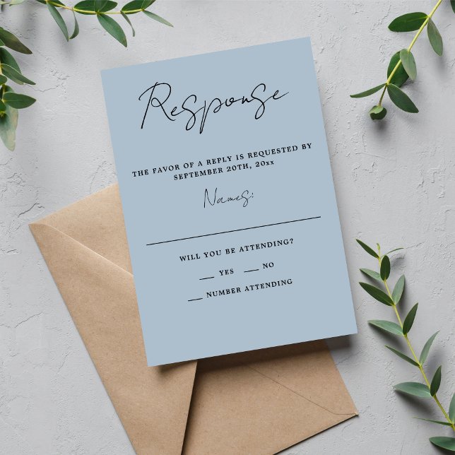 True Simplicity 3 Script Minimal Ice Blue Wedding RSVP Card (Creator Uploaded)
