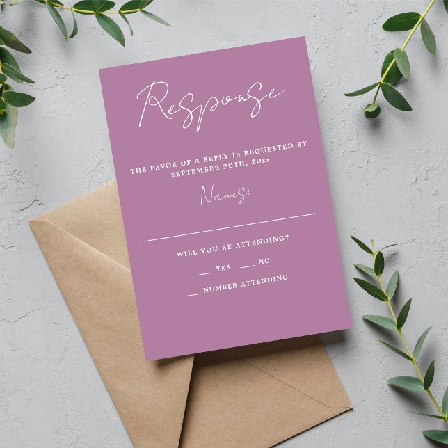 True Simplicity 3 Script Minimal Lavender Wedding RSVP Card (Creator Uploaded)