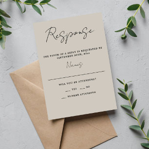 True Simplicity 3 Script Minimal Oyster Wedding RSVP Card