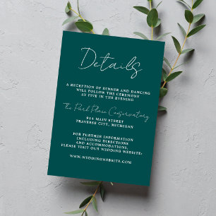 True Simplicity 3 Script Minimal Peacock Wedding Enclosure Card