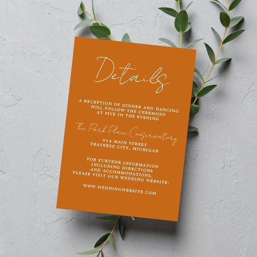 True Simplicity 3 Script Minimal Pumpkin Wedding Enclosure Card