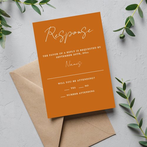 True Simplicity 3 Script Minimal Pumpkin Wedding RSVP Card