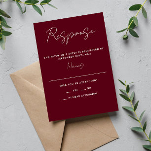 True Simplicity 3 Script Minimal Rosewood Wedding RSVP Card