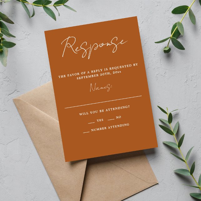True Simplicity 3 Script Minimal Terracotta RSVP Card (Creator Uploaded)