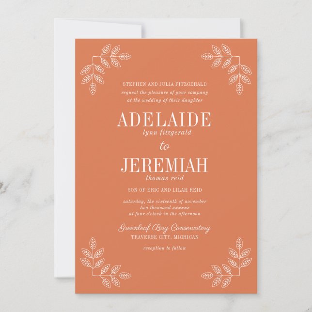 True Simplicity 6 Coral Floral Wedding Invitation (Front)