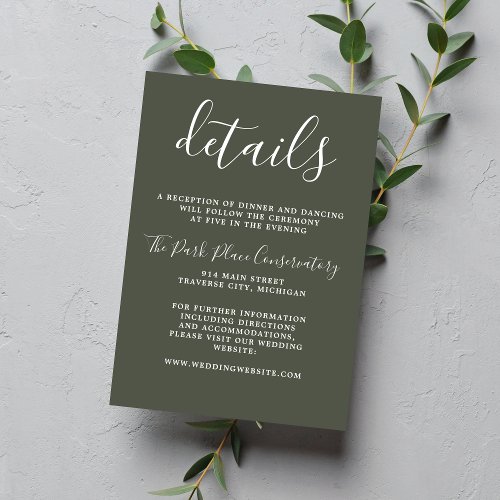 True Simplicity Camo Green Chic Minimalist Wedding Enclosure Card