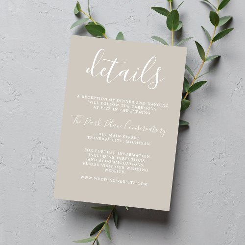 True Simplicity Oyster Minimalist Wedding Enclosure Card