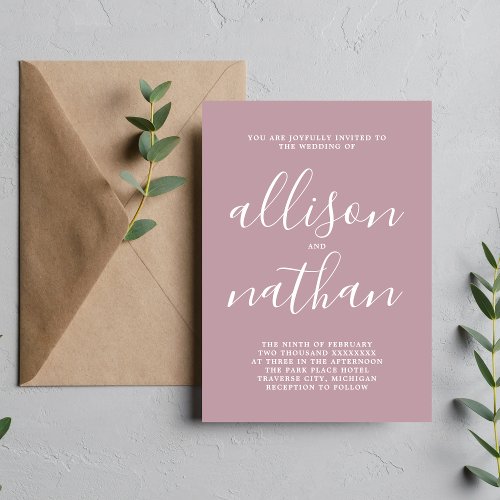 True Simplicity Vintage Mauve Minimalist Wedding Invitation