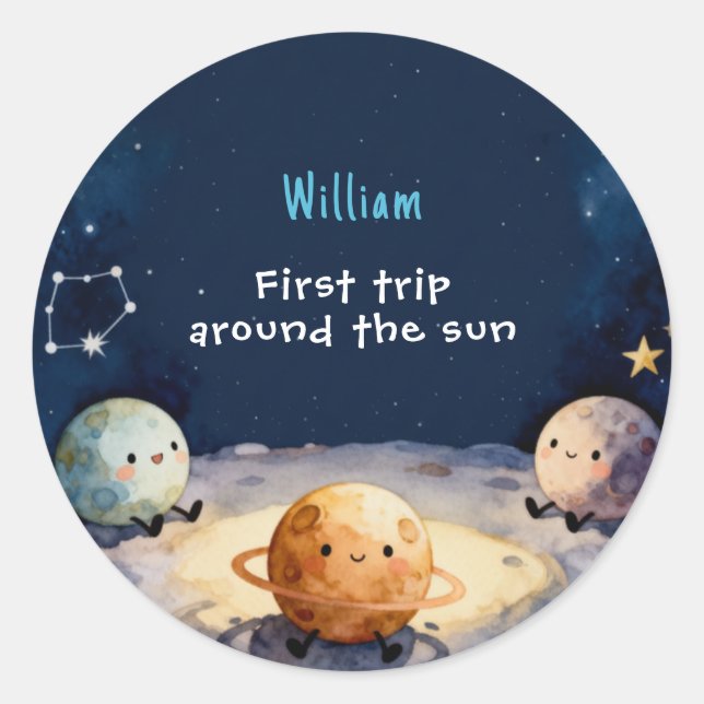 True Space First Trip Around The Sun 1st Birthday Classic Round Sticker (Front)