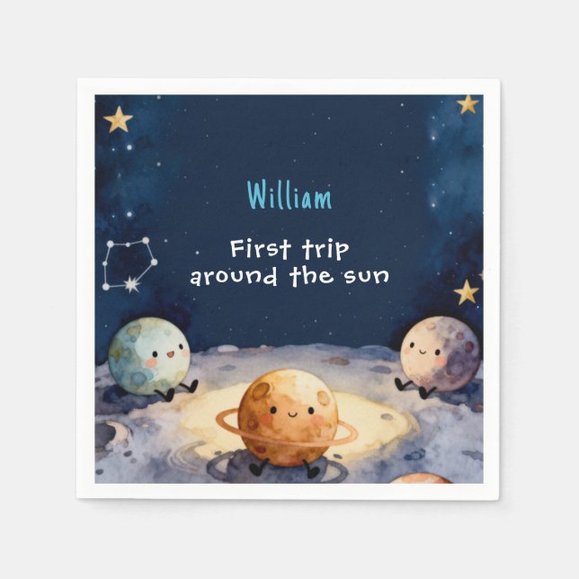 True Space First Trip Around The Sun 1st Birthday Napkins (Front)