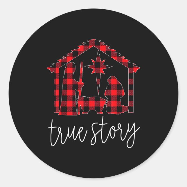 True Story Christmas Manger Nativity Scene Buffalo Classic Round Sticker (Front)