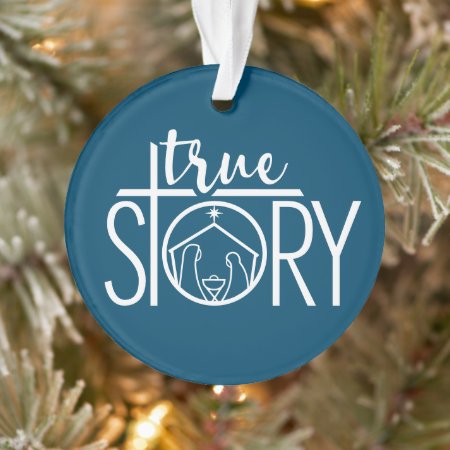 True Story Nativity Baby Jesus Dark Blue Christmas Ornament