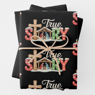 True Story Nativity Christmas Jesus Xmas Christian Wrapping Paper Sheets