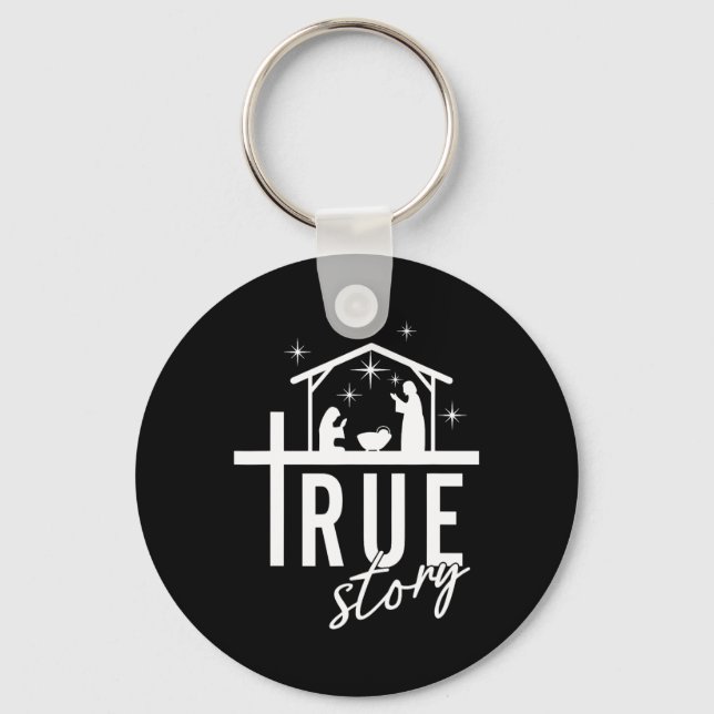 True Story Of Jesus Birth Christmas Nativity Scene Keychain (Front)