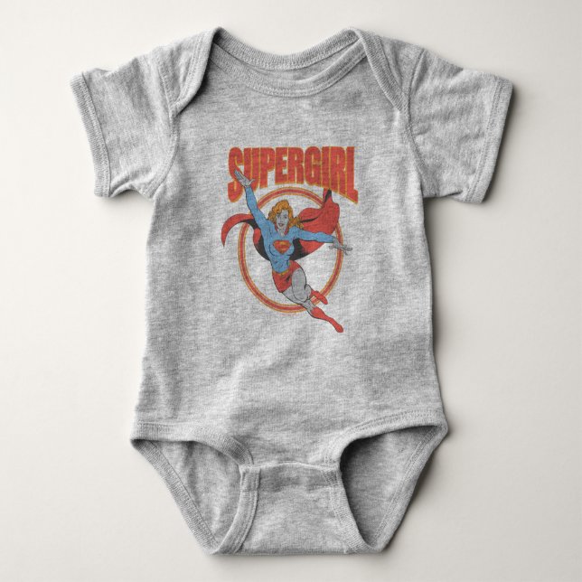 True Vintage Supergirl Flying Graphic Baby Bodysuit (Front)