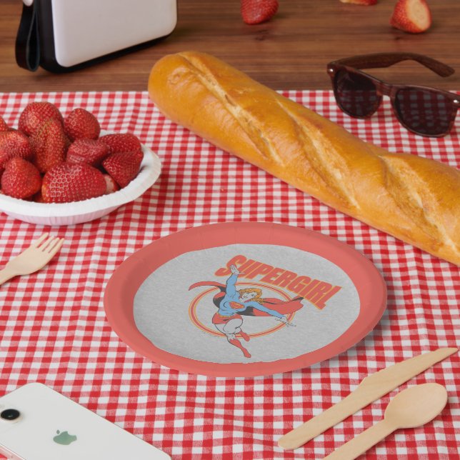 True Vintage Supergirl Flying Graphic Paper Plates (Picnic)