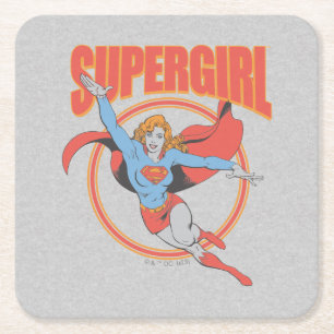 True Vintage Supergirl Flying Graphic Square Paper Coaster
