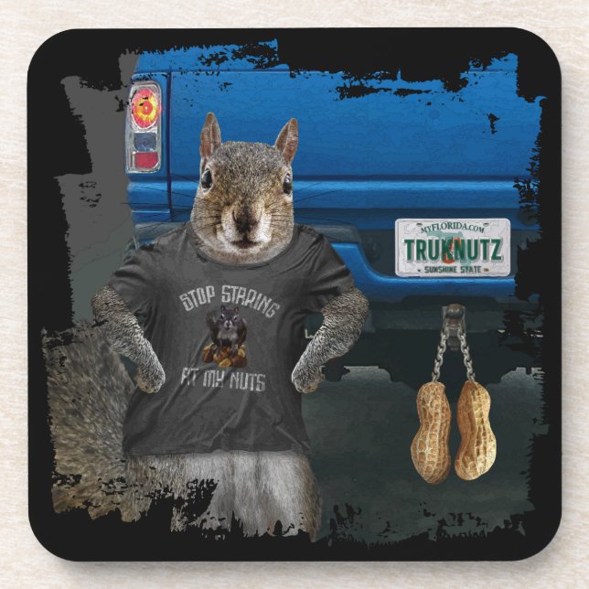 Truk Nutz - funny squirrel truck nuts Beverage Coaster (Front)