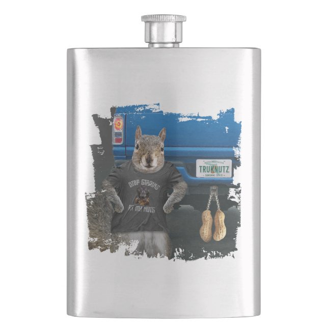 Truk Nutz - funny squirrel truck nuts Flask (Front)