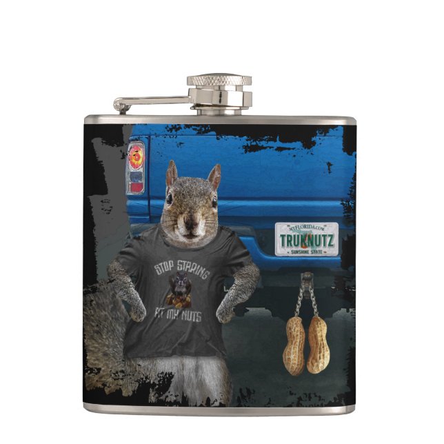 Truk Nutz - funny squirrel truck nuts Flask (Front)