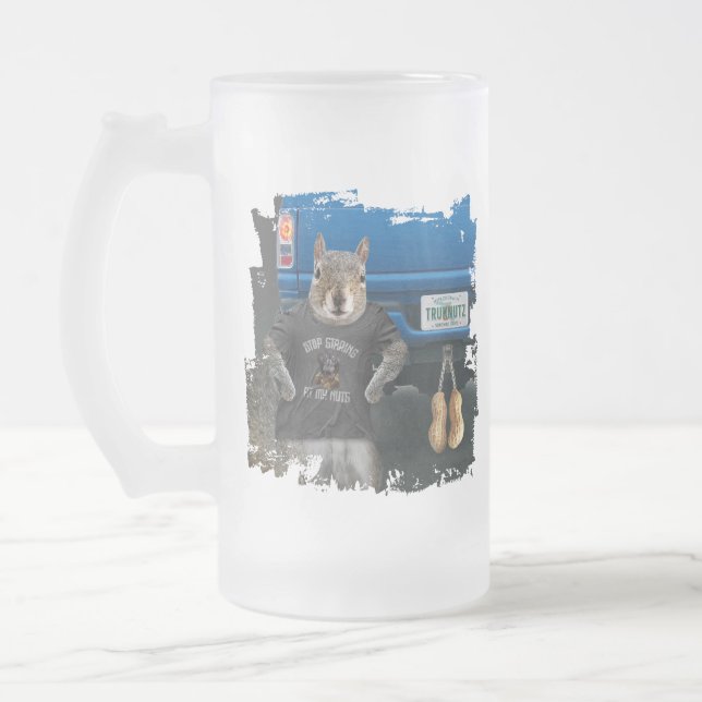 Truk Nutz - funny squirrel truck nuts Frosted Glass Beer Mug (Left)