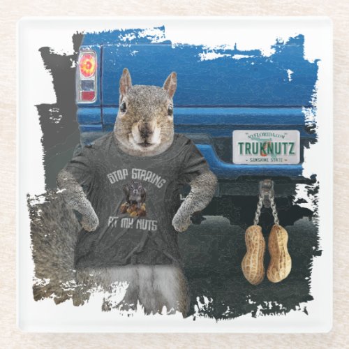 Truk Nutz _ funny squirrel truck nuts Glass Coaster