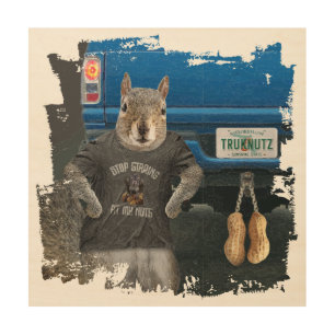 Truk Nutz - funny squirrel truck nuts Wood Wall Art