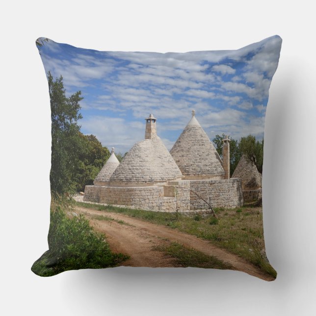 Trulli houses in Puglia/Apulia Throw Pillow (Front)
