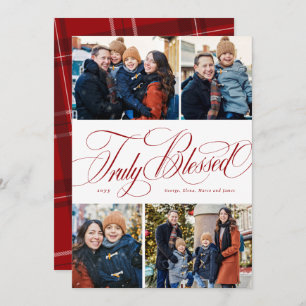 Truly blessed 4 photo elegant religious Christmas Holiday Card