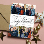 Truly blessed 4 photo elegant religious Christmas Holiday Card<br><div class="desc">This Christmas card features a collage of four photos along with an elegant script "Truly Blessed." With its religious Christian Christmas message, it's a great way to send meaningful holiday wishes. The holiday card design is a chic black and white and the back features a coordinating classic plaid. Find more...</div>