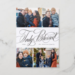 Truly blessed 4 photo elegant religious Christmas Letterpress Photo Cards