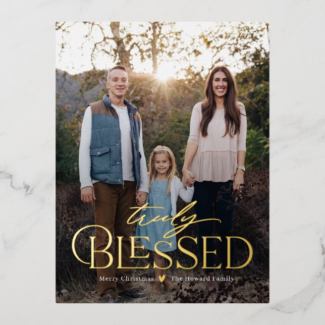 Truly Blessed Editable Color Foil Holiday Postcard (Front)