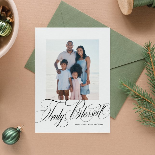 Truly blessed elegant religious Christmas photo Holiday Card (Creator Uploaded)