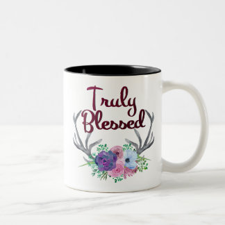 Truly Blessed Floral Antlers Mug