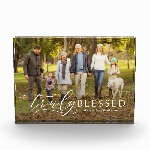 Truly blessed simple elegant personalized photo block